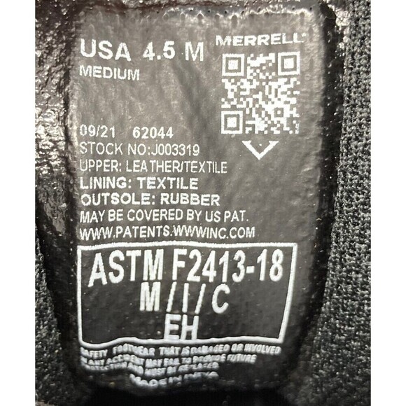 Merrell Boots Men's Size 4.5 M Work Fullbench Speed Mid Carbon Toe Black - Picture 10 of 10